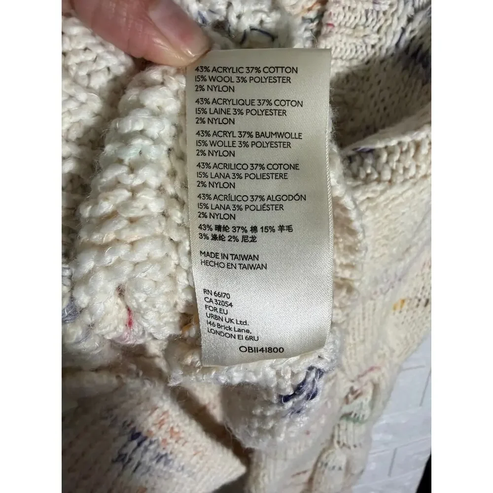 Kimchi Blue Women’s Medium Cream Multicolor Chunky Knit Cropped Cardigan